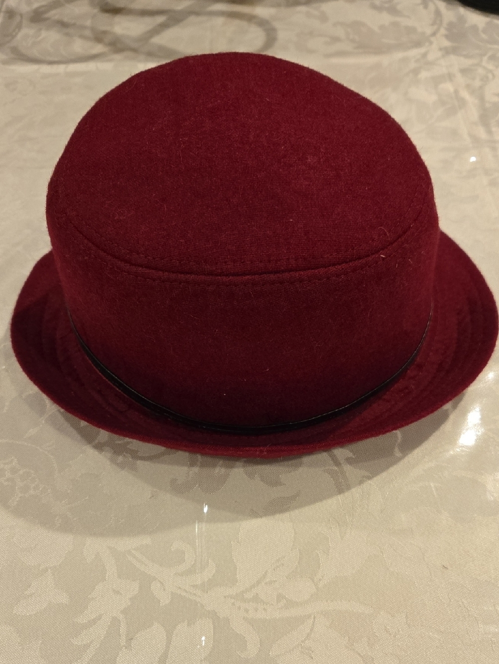 Women's Burgundy Wool Cloche Hat with Black Trim - Picture 3 of 10
